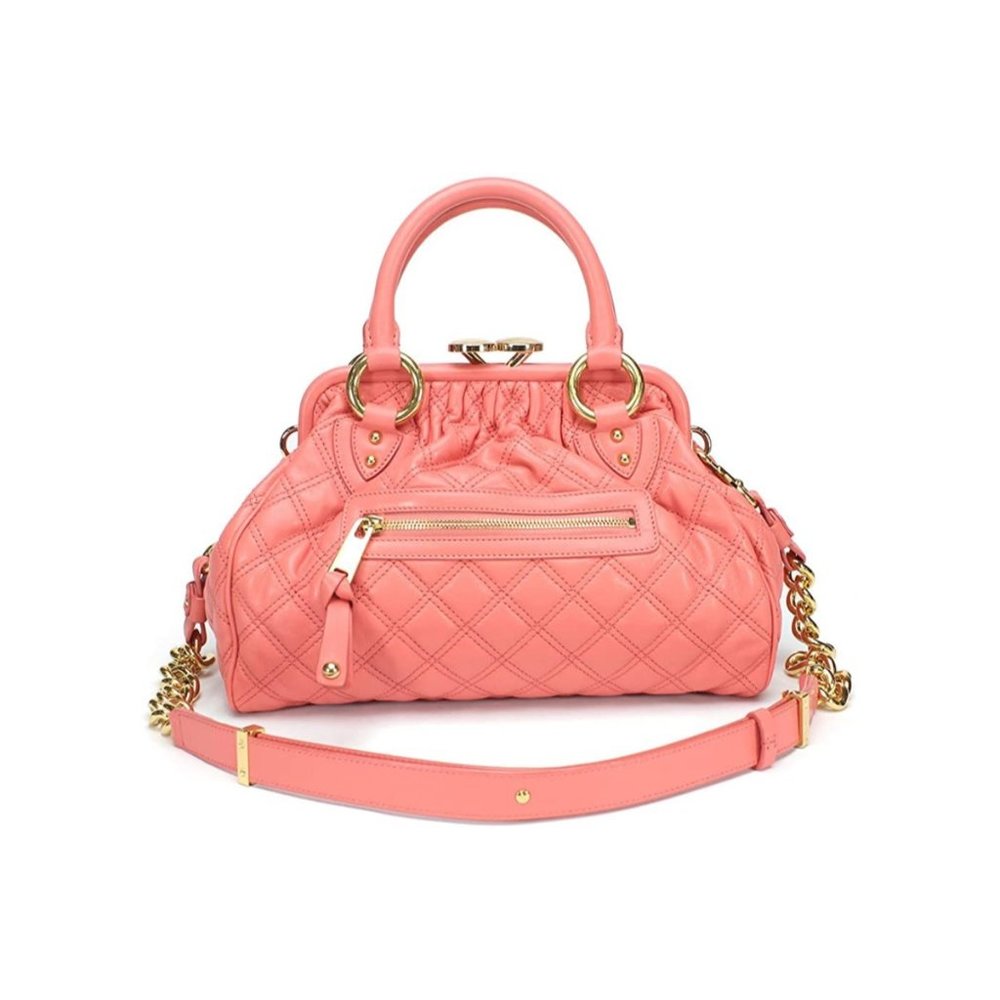 Marc Jacobs Quilted Leather Mini Stam Shoulder Bag FLAMINGO